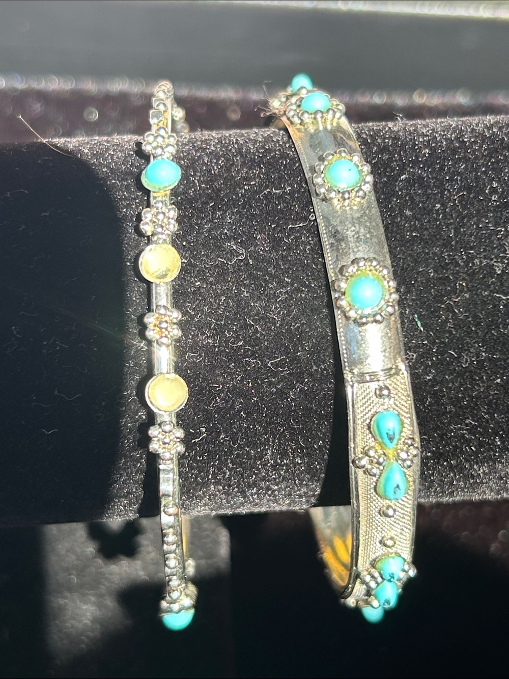 Turquoise Accent Silver-Tone Bangle Bracelet Set - Women Jewelry - Picture 4 of 4